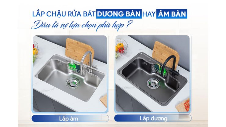 Trend thiết kế bếp 2026: chậu âm hay chậu nổi?